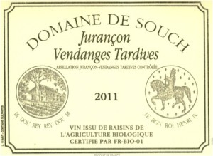 L'étiquette de la bouteille des vendanges tardives de 2011 du Domaine de Souch